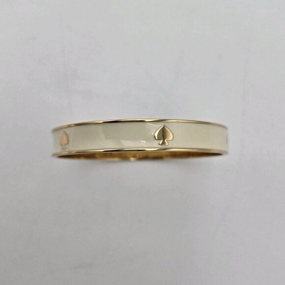 Kate Spade New York White and Gold Enamel Bangle Bracelet Gold Trim Gold Spades - Picture 3 of 6
